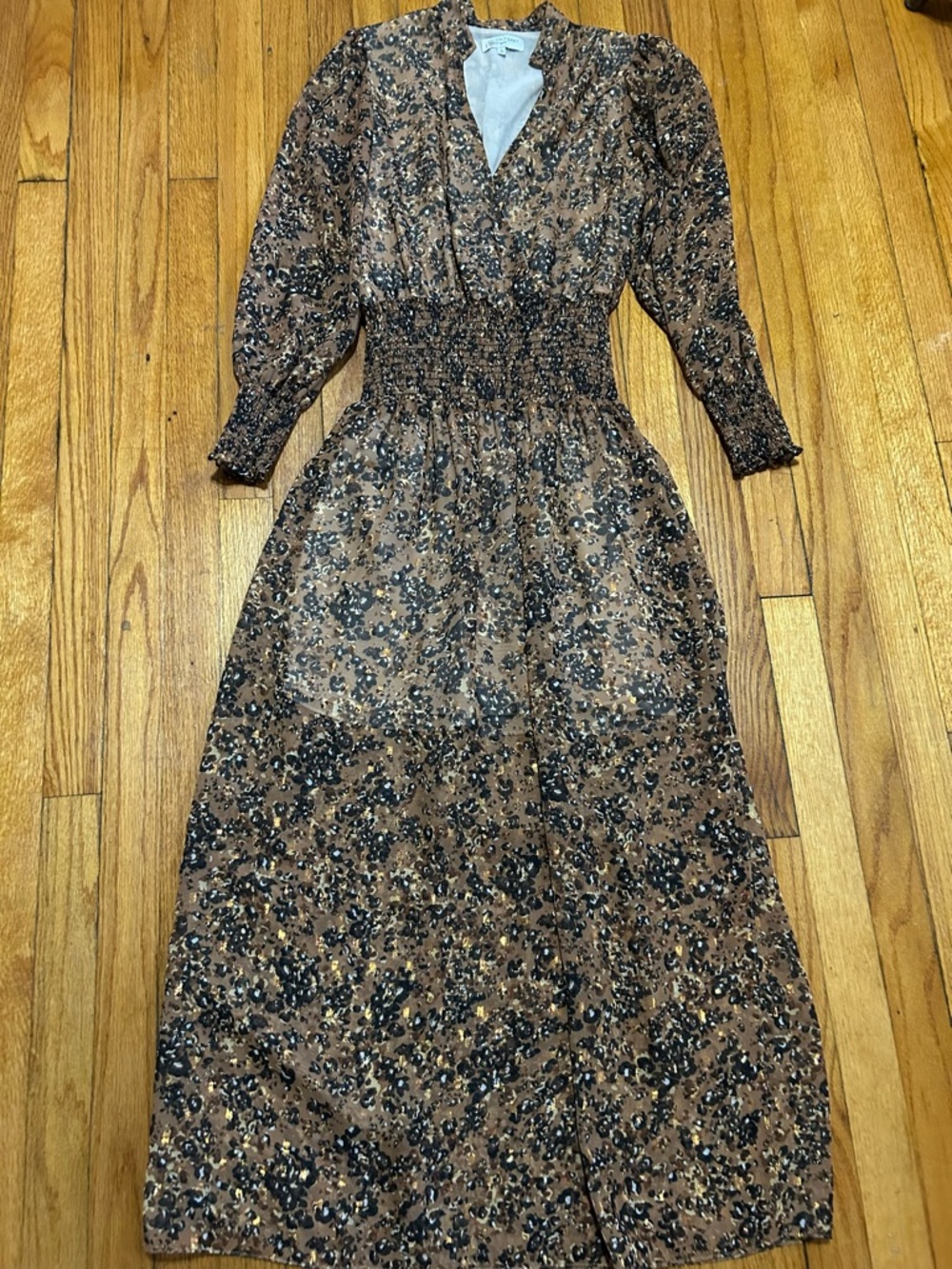 Waverly Grey Chiffon Long Sleeve Smocked‎ Floral Brynlee Maxi Dress Size S